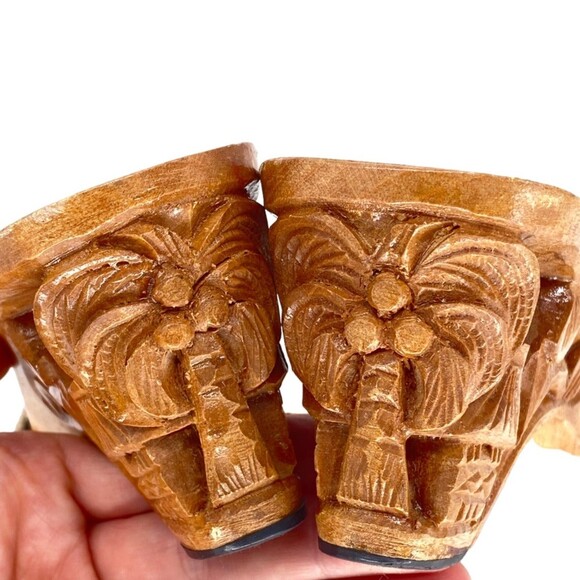 Vtg Bakya handcarved wooden heel tree palm crochet beige top slide tiki hut Sz 7 - Picture 7 of 12